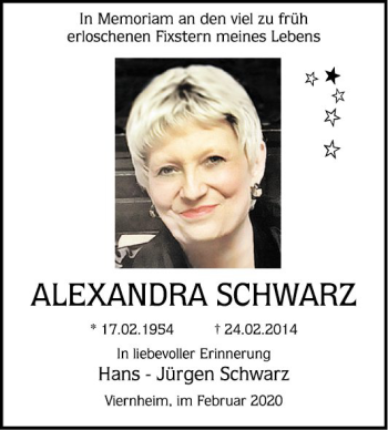 Traueranzeige von Alexandra Schwarz von Mannheimer Morgen
