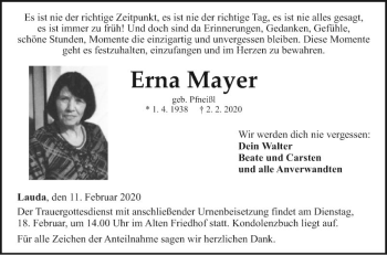 Traueranzeige von Erna Mayer von Fränkische Nachrichten