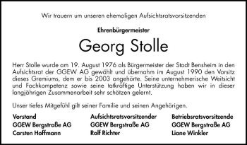 Traueranzeige von Georg Stolle von Bergsträßer Anzeiger