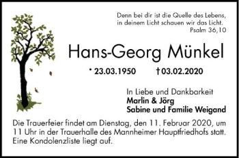 Traueranzeige von Hans-Georg Münkel von Mannheimer Morgen