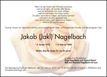 Traueranzeige von Jakob Nagelbach von Schwetzinger Zeitung