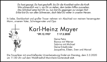Traueranzeige von Karl-Heinz Mayer von Mannheimer Morgen