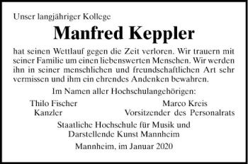 Traueranzeige von Manfred Keppler von Mannheimer Morgen