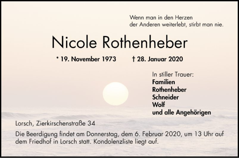  Traueranzeige für Nicole Rothenheber vom 04.02.2020 aus Bergsträßer Anzeiger