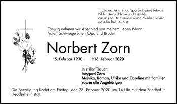 Traueranzeige von Norbert Zorn von Mannheimer Morgen