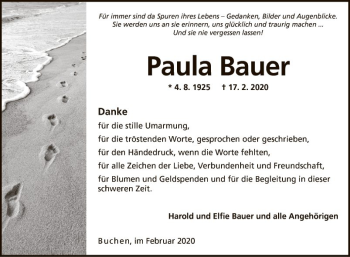 Traueranzeige von Paula Bauer von Fränkische Nachrichten