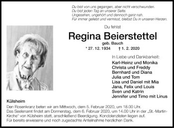 Traueranzeige von Regina Beierstettel von Fränkische Nachrichten