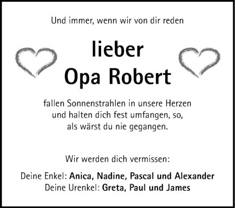  Traueranzeige für Robert Greulich vom 15.02.2020 aus Fränkische Nachrichten