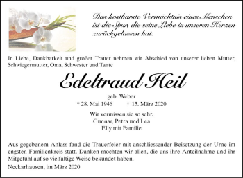 Traueranzeige von Edeltraud Heil von Mannheimer Morgen