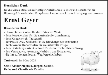Traueranzeige von Ernst Geyer von Fränkische Nachrichten