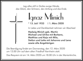 Traueranzeige von Ignaz Minich von Südhessen Morgen