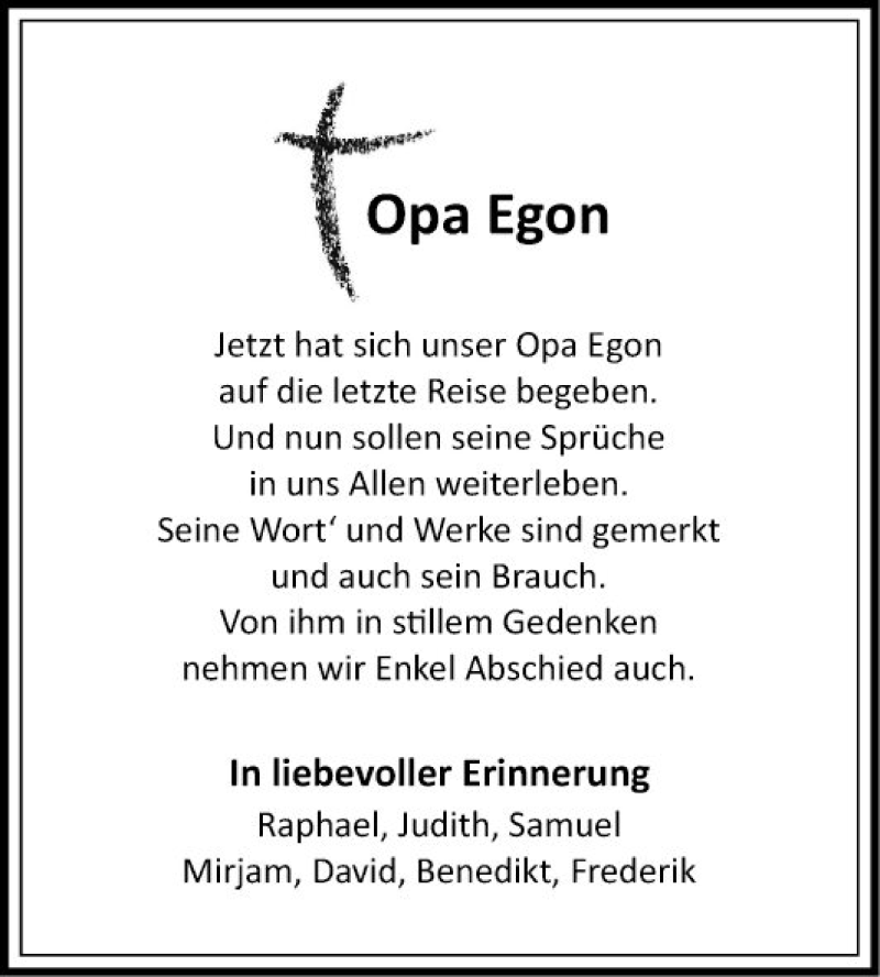  Traueranzeige für Egon  vom 29.04.2020 aus Fränkische Nachrichten