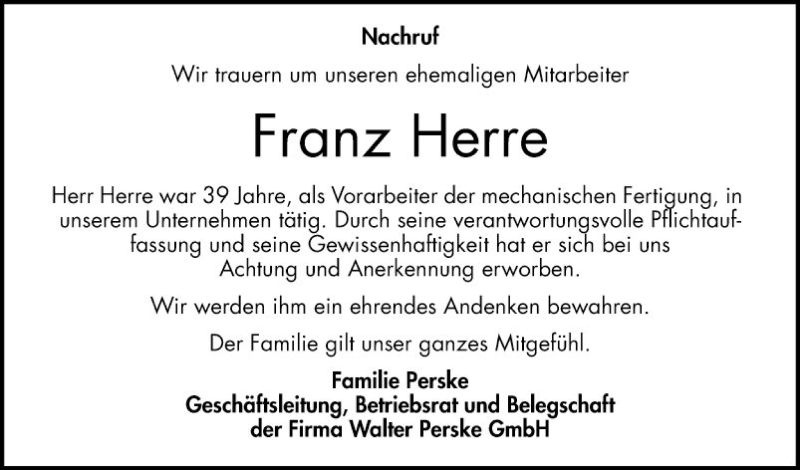  Traueranzeige für Franz Herre vom 23.04.2020 aus Mannheimer Morgen