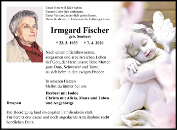 Traueranzeige von Irmgard Fischer von Fränkische Nachrichten