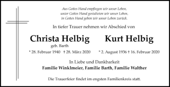 Traueranzeige von Kurt Helbig von Mannheimer Morgen