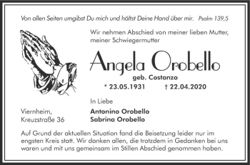 Traueranzeige von Angela Orobello von Südhessen Morgen