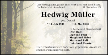 Traueranzeige von Hedwig Müller von Mannheimer Morgen