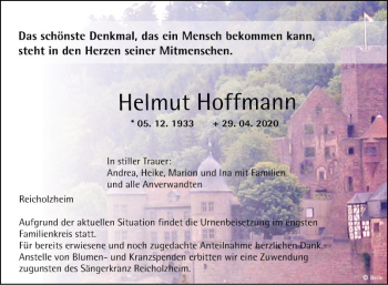 Traueranzeige von Hellmut Hoffmann von Fränkische Nachrichten