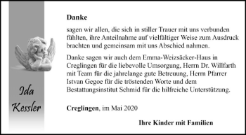 Traueranzeige von Ida Kessler von Fränkische Nachrichten