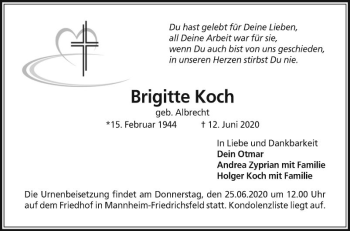 Traueranzeige von Brigitte Koch von Mannheimer Morgen