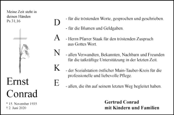 Traueranzeige von Ernst Conrad von Fränkische Nachrichten