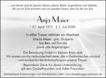 Traueranzeige von Anja Maier von Südhessen Morgen