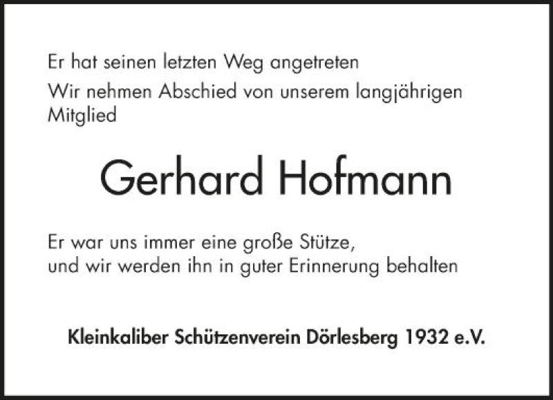  Traueranzeige für Gerhard Hofmann vom 08.07.2020 aus Fränkische Nachrichten