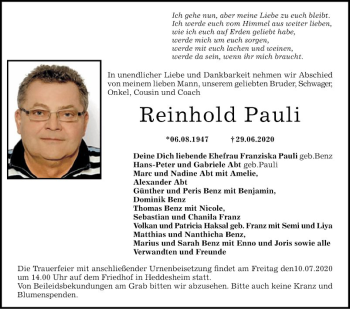 Traueranzeige von Reinhold Pauli von Mannheimer Morgen