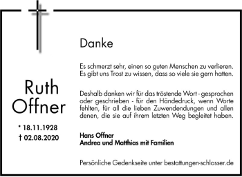 Traueranzeige von Ruth Offner von Südhessen Morgen