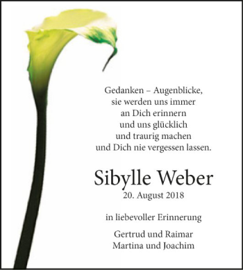 Traueranzeige von Sibylle Weber von Fränkische Nachrichten