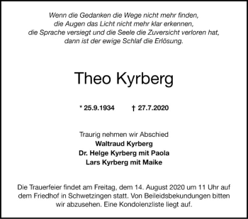 Traueranzeige von Theo Kyrberg von Schwetzinger Zeitung