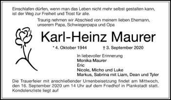 Traueranzeige von Karl-Heinz Maurer von Schwetzinger Zeitung