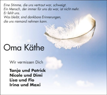 Traueranzeige von Oma Käthe  von Fränkische Nachrichten