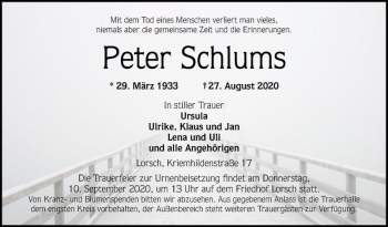 Traueranzeige von Peter Schlums von Bergsträßer Anzeiger