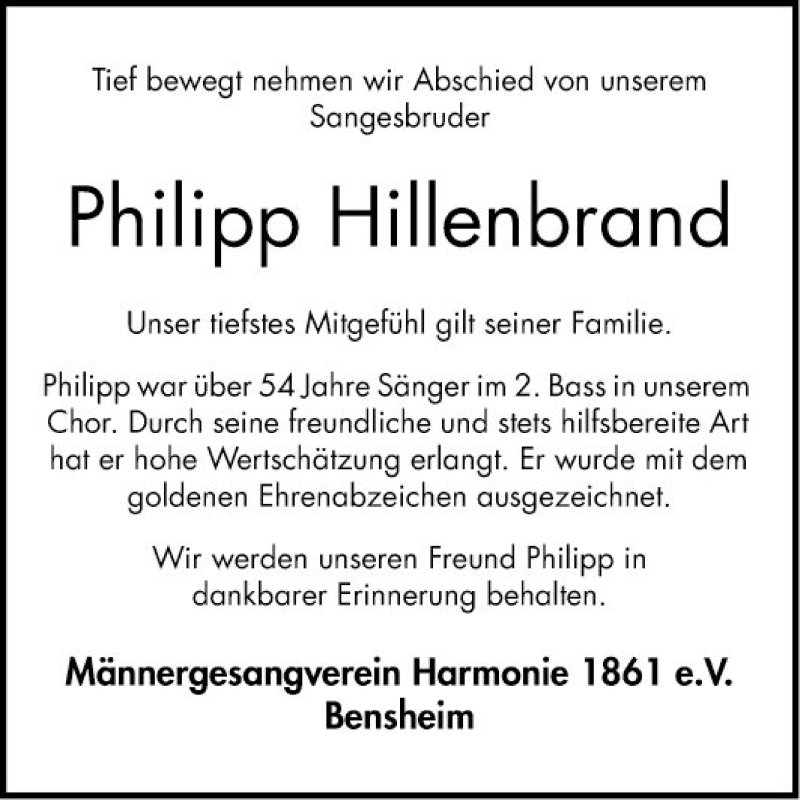  Traueranzeige für Philipp  Hillenbrand  vom 26.09.2020 aus Bergsträßer Anzeiger