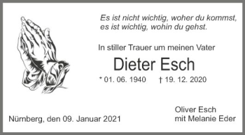 Traueranzeige von Dieter Esch von Fränkische Nachrichten