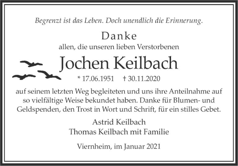  Traueranzeige für Jochen Keilbach vom 09.01.2021 aus Südhessen Morgen