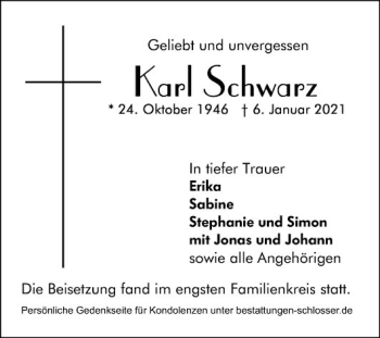 Traueranzeige von Karl Schwarz von Mannheimer Morgen