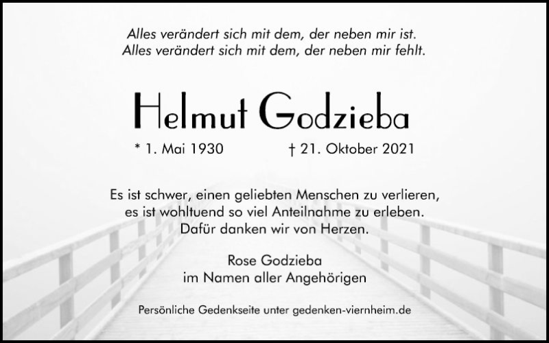  Traueranzeige für Helmut Godzieba vom 27.10.2021 aus Südhessen Morgen