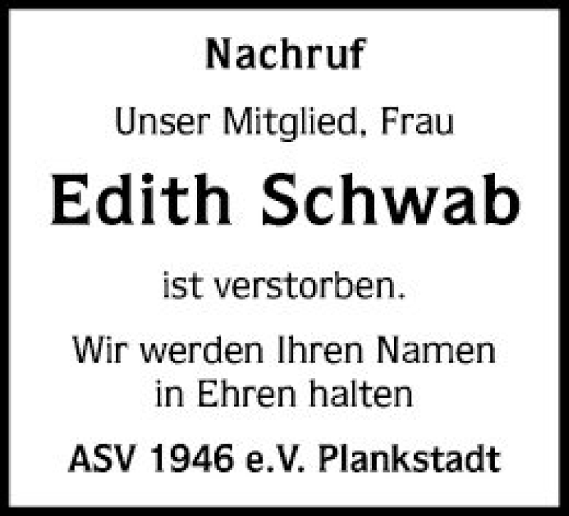  Traueranzeige für Edith Schwab vom 13.11.2021 aus Schwetzinger Zeitung