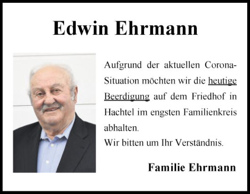  Traueranzeige für Edwin Ehrmann vom 06.11.2021 aus Fränkische Nachrichten