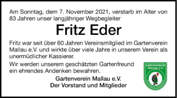 Traueranzeige von Fritz Eder von Mannheimer Morgen