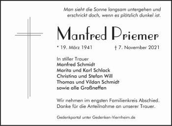 Traueranzeige von Manfred Priemer von Südhessen Morgen
