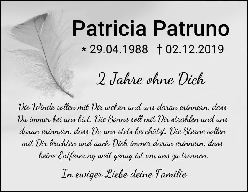  Traueranzeige für Patricia Patruno vom 02.12.2021 aus Mannheimer Morgen