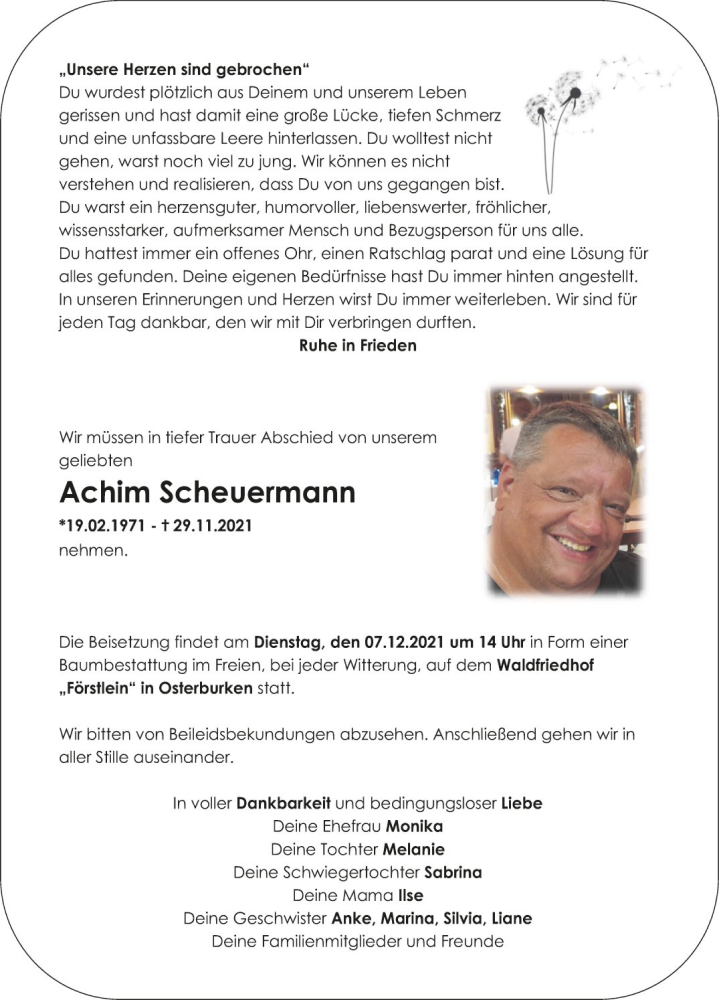  Traueranzeige für Achim Scheuermann vom 04.12.2021 aus Fränkische Nachrichten