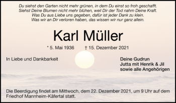 Traueranzeige von Karl Müller von Mannheimer Morgen