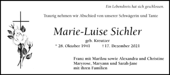 Traueranzeige von Marie-Luise Sichler von Mannheimer Morgen