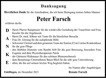 Traueranzeige von Peter Farsch von Fränkische Nachrichten