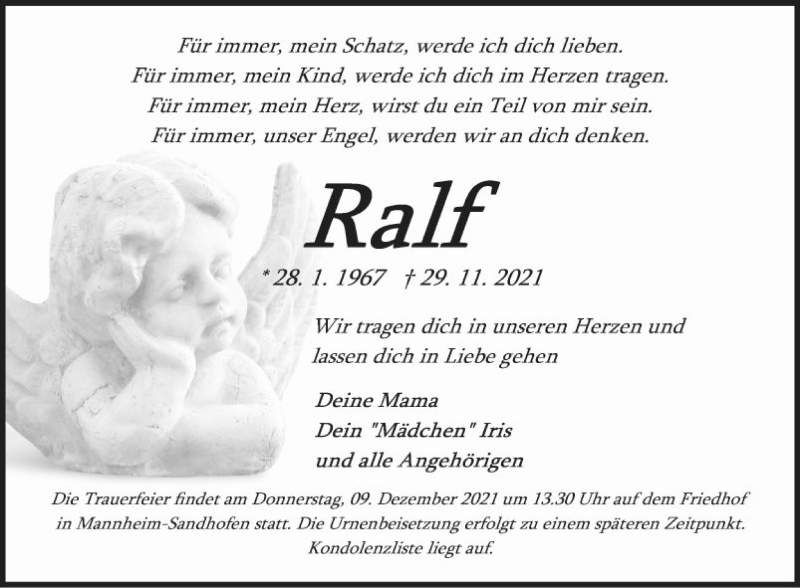  Traueranzeige für Ralf  vom 04.12.2021 aus Mannheimer Morgen