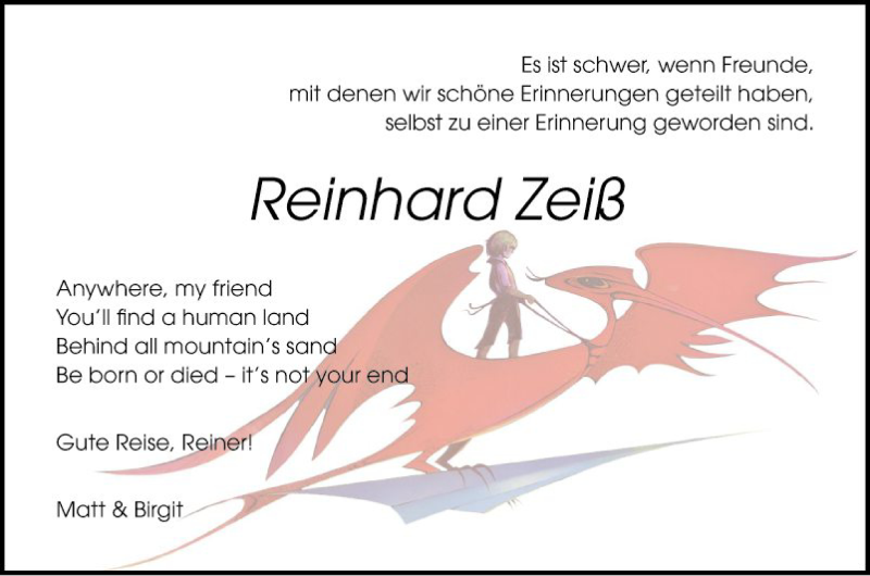  Traueranzeige für Reinhard Zeiß vom 16.12.2021 aus Bergsträßer Anzeiger